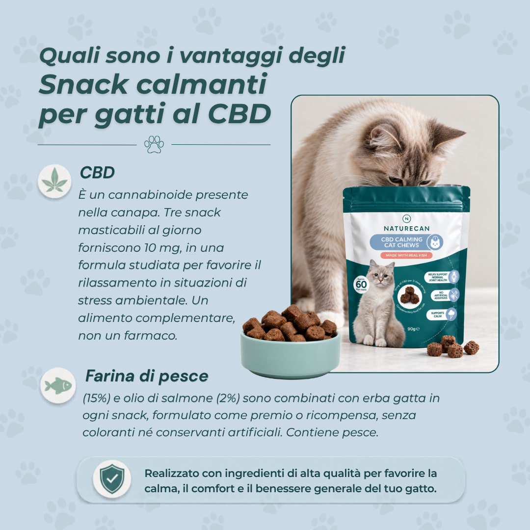 Snack calmanti al CBD per gatti benefici