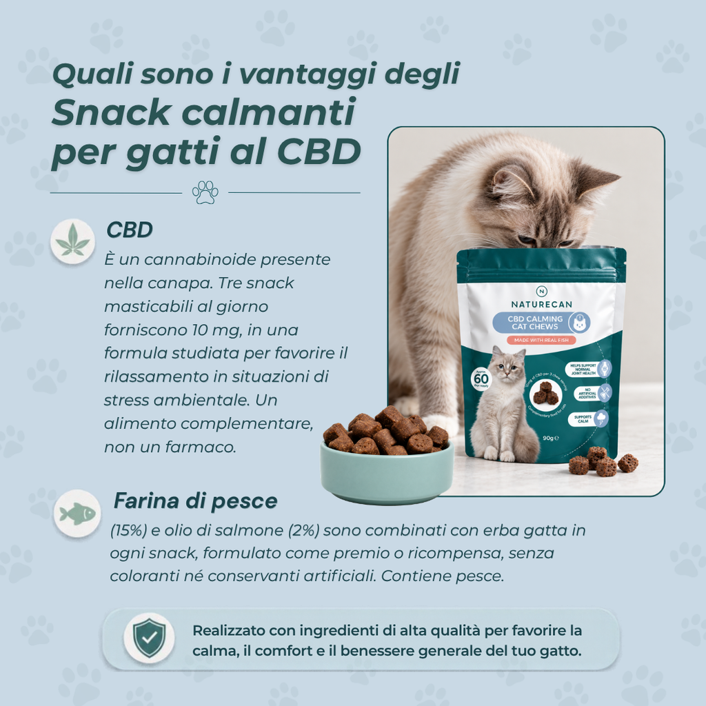Snack calmanti al CBD per gatti benefici