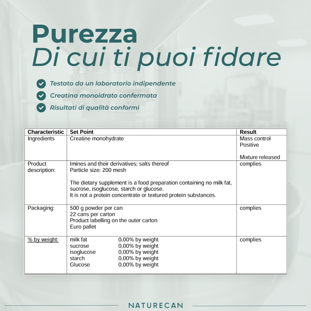 creatina certificato analisi