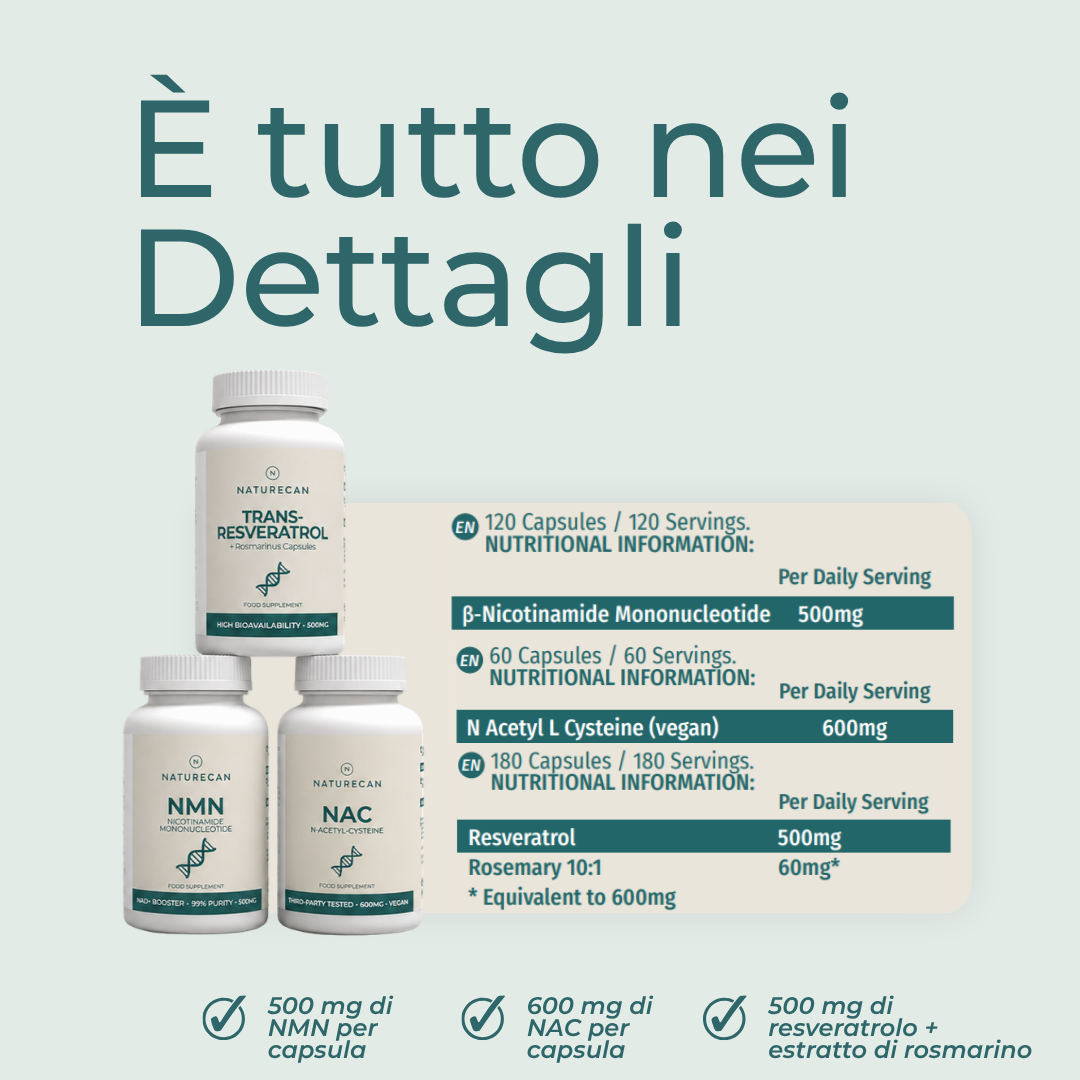 Bundle Anti-età con NMN, NAC e Resveratrolo ingredienti